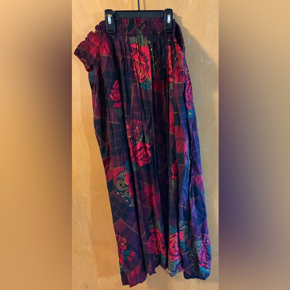 Venezia Burgundy and Navy Plaid Maxi Skirt with Floral Print - Picture 2 of 3